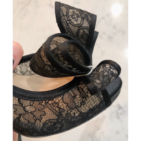 VALENTINO GARAVANI Black D’orsay Floral Lace Bow Peep Toe Satin Pumps SZ 36.5 - Picture 6 of 17